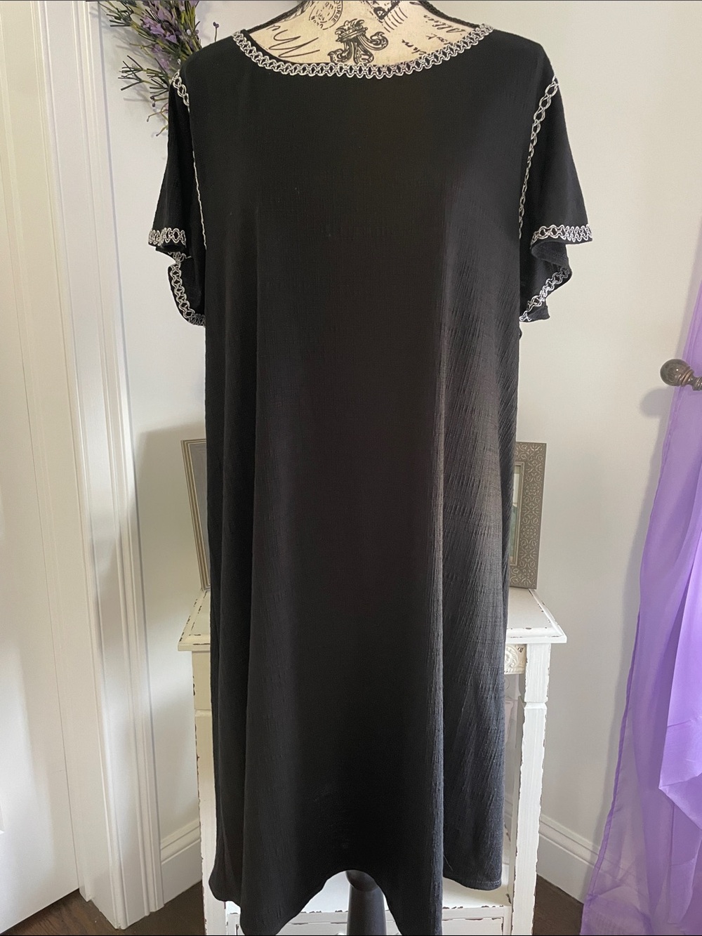 Aris Black Midi Dress with White Contrast Trim